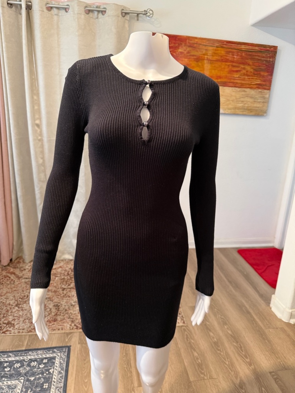 Derek Heart Black Ribbed Long-Sleeve Knit Bodycon Dress